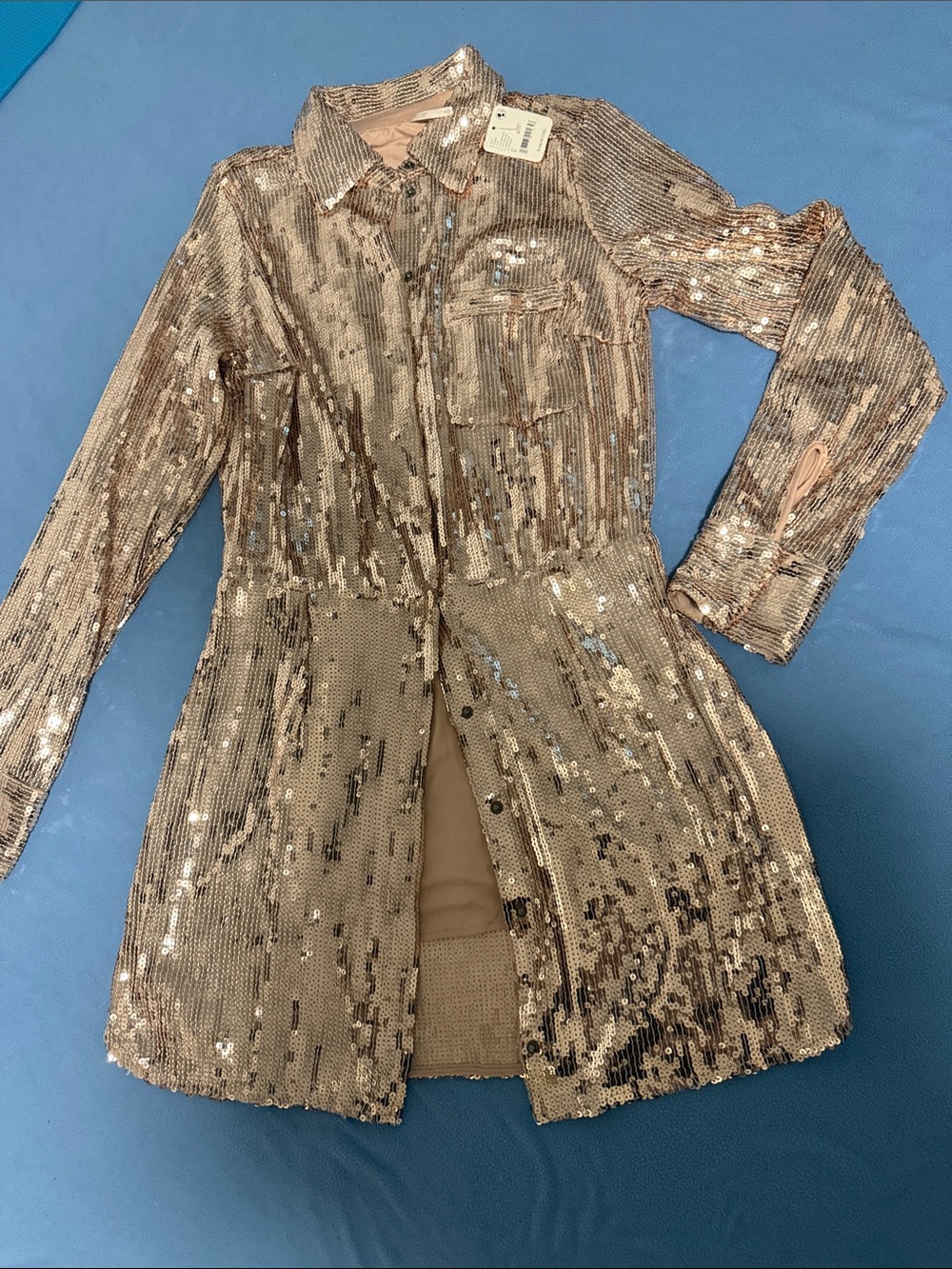 Free People Rose Gold Sequin Blazer dres S